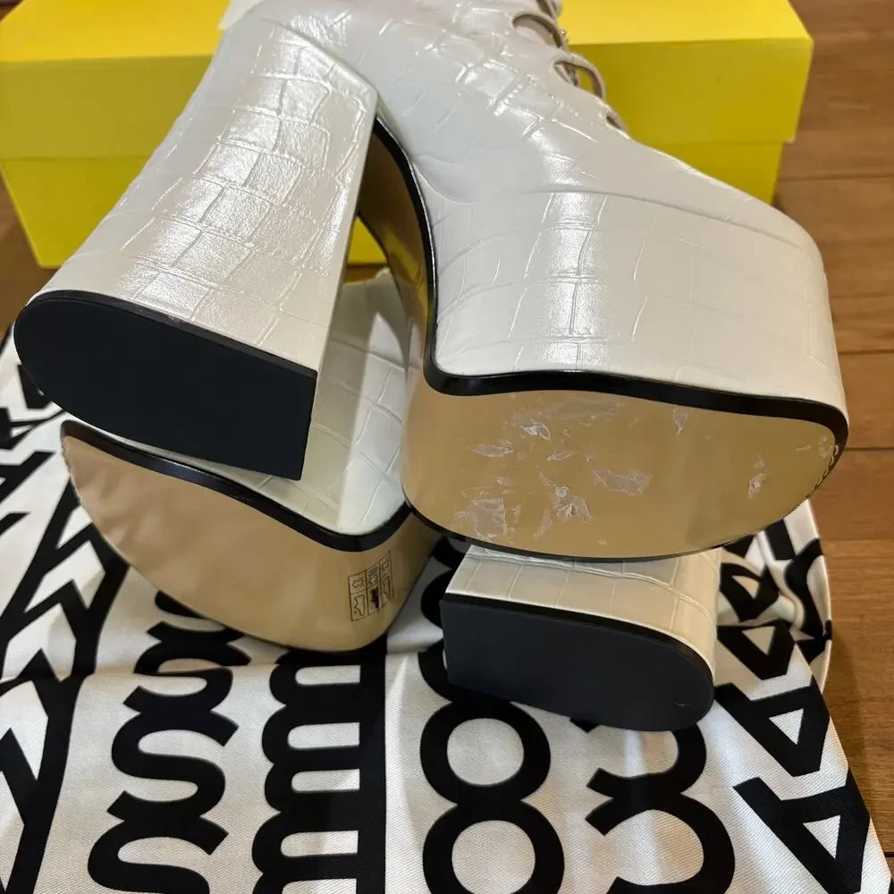 NIB Marc Jacobs The Kiki Platform Ankle Boots White Croc Print Leather US SZ 9W - Picture 9 of 10